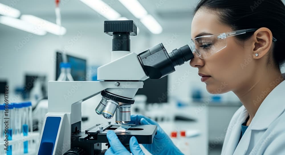 Researcher at microscope